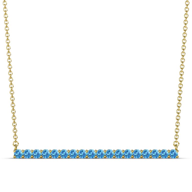 Noya 2.00 mm Round Blue Topaz Horizontal Bar Pendant Necklace 