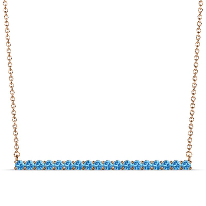 Noya 2.00 mm Round Blue Topaz Horizontal Bar Pendant Necklace 
