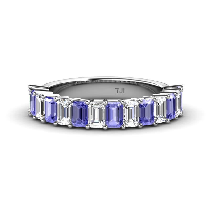 Alaya Emerald Cut Tanzanite and Diamond 14 Stone Wedding Band 
