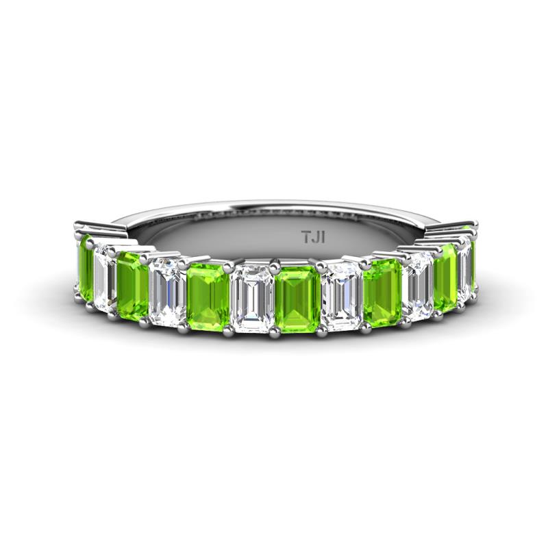 Alaya Emerald Cut Peridot and Diamond 14 Stone Wedding Band 