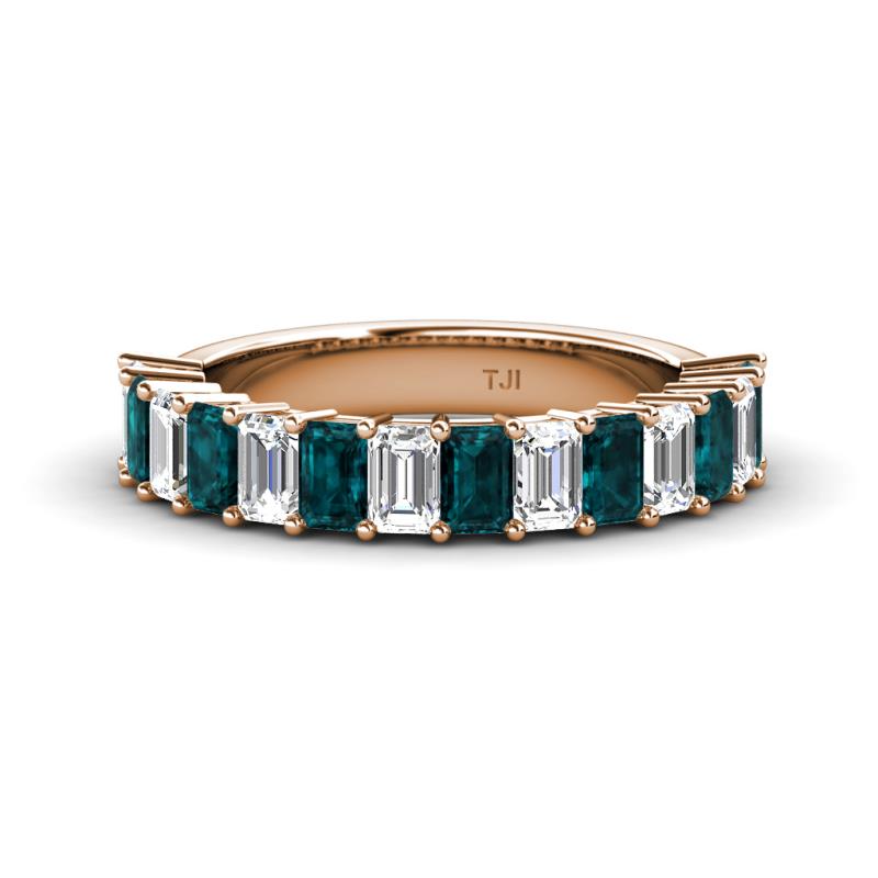 Alaya Emerald Cut London Blue Topaz and Diamond 14 Stone Wedding Band 