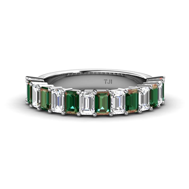 Alaya Emerald Cut Diamond and Lab Created Alexandrite 14 Stone Wedding Band 