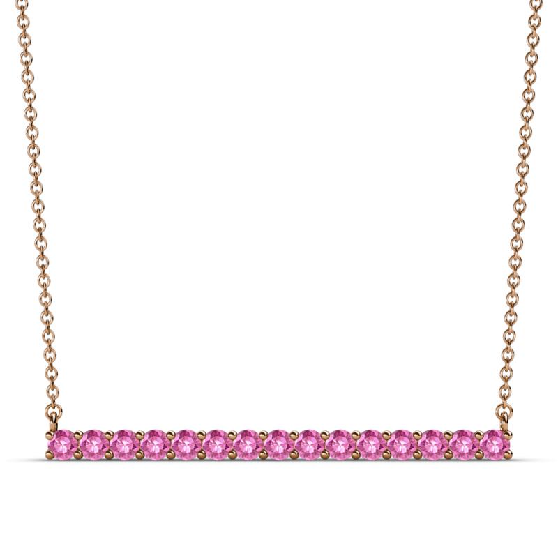 Noya 2.50 mm Round Pink Sapphire Horizontal Bar Pendant Necklace 