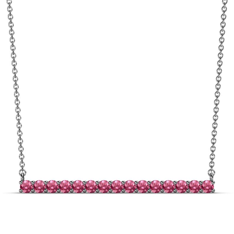 Noya 2.50 mm Round Pink Tourmaline Horizontal Bar Pendant Necklace 