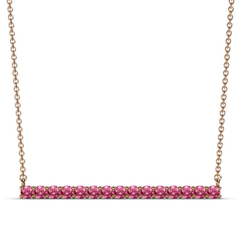 Noya 2.50 mm Round Pink Tourmaline Horizontal Bar Pendant Necklace 