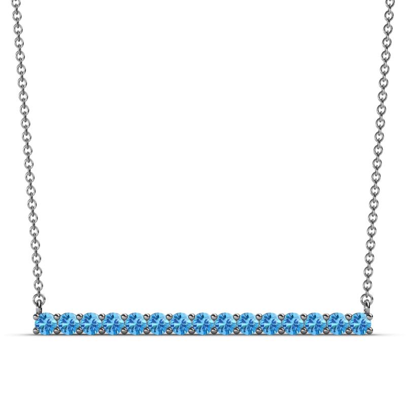 Noya 2.50 mm Round Blue Topaz Horizontal Bar Pendant Necklace 