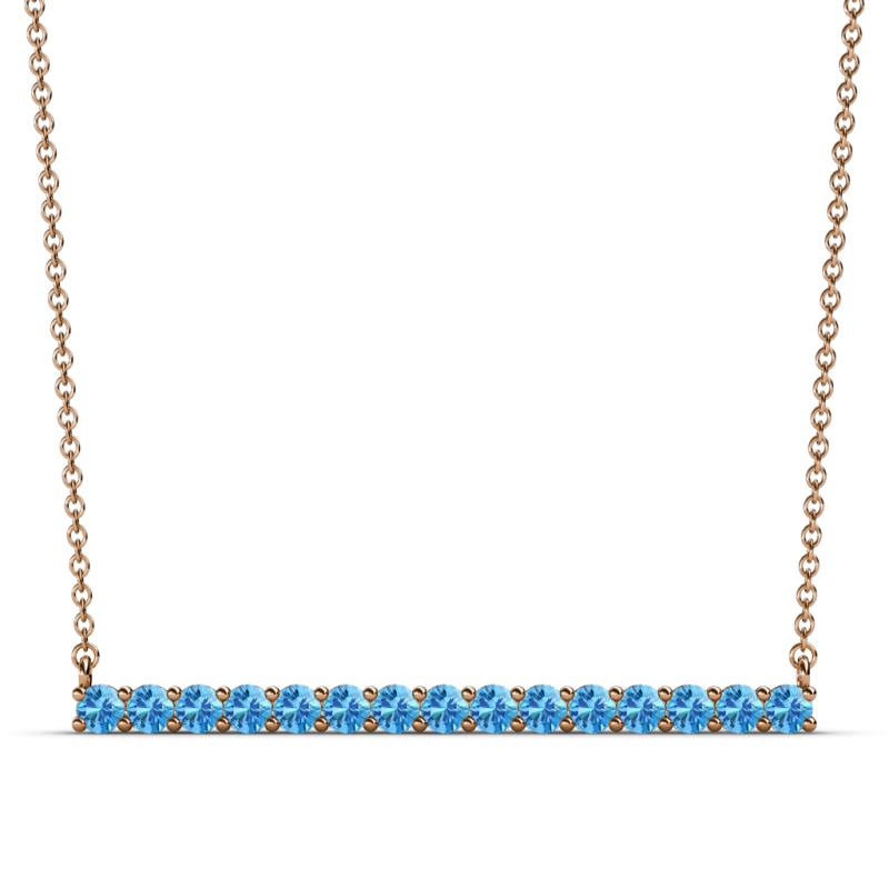 Noya 2.50 mm Round Blue Topaz Horizontal Bar Pendant Necklace 