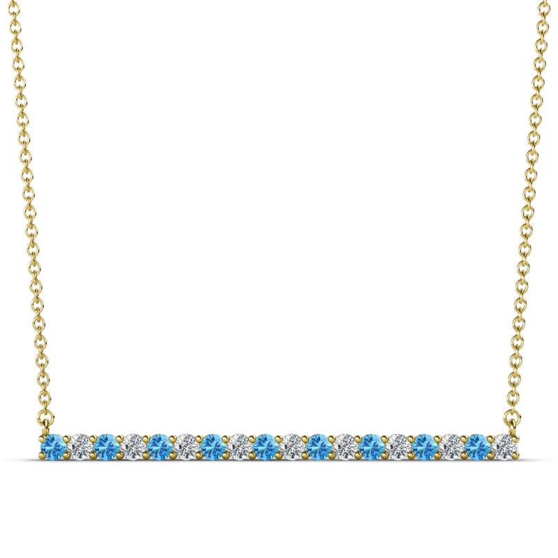 Noya 2.00 mm Round Blue Topaz and Diamond Horizontal Bar Pendant Necklace 