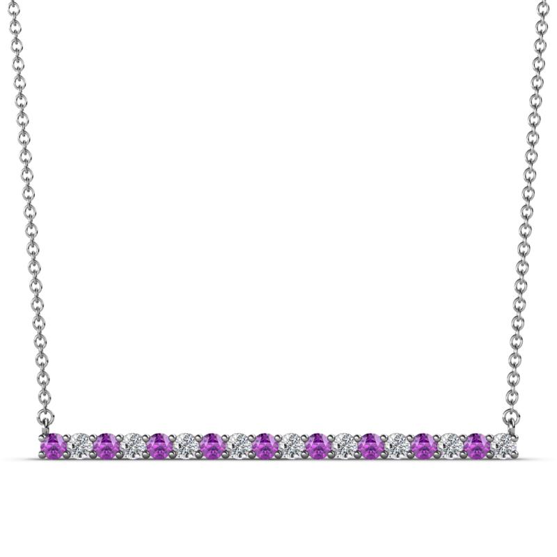 Noya 2.00 mm Round Amethyst and Diamond Horizontal Bar Pendant Necklace 
