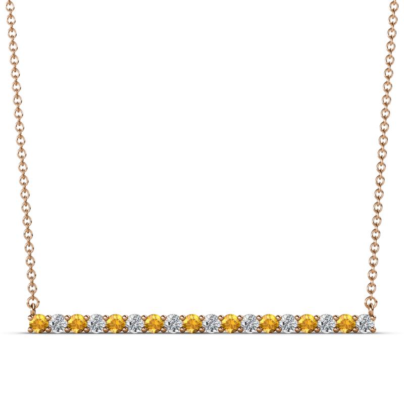 Noya 2.00 mm Round Citrine and Diamond Horizontal Bar Pendant Necklace 