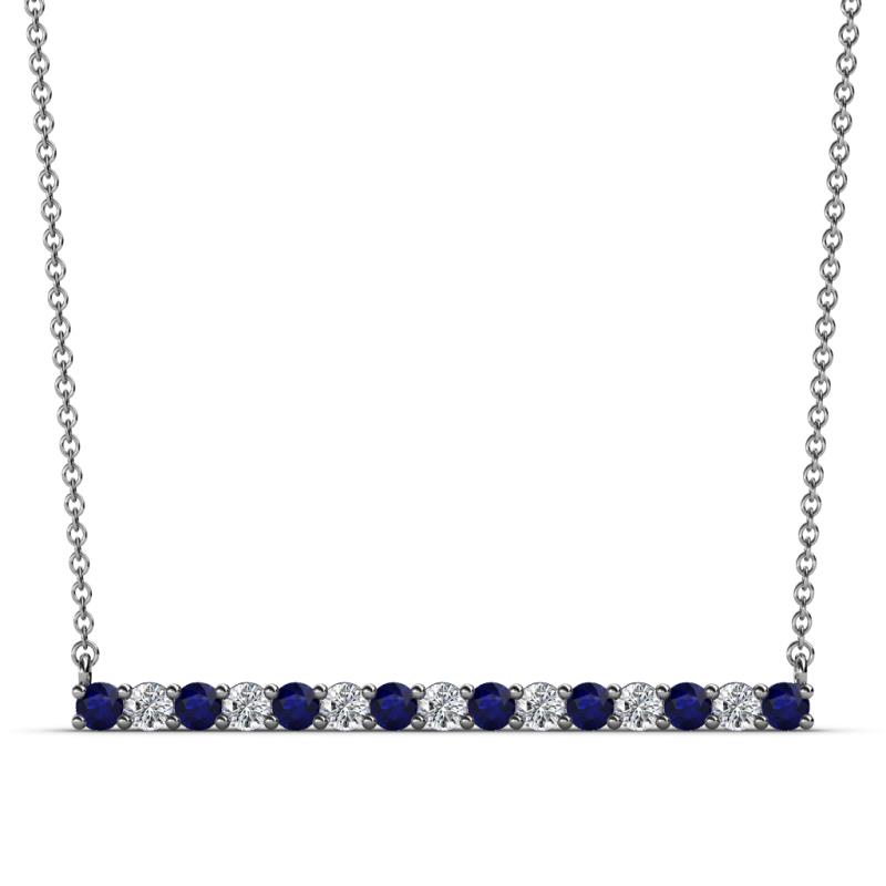 Noya 2.50 mm Round Blue Sapphire and Diamond Horizontal Bar Pendant Necklace 
