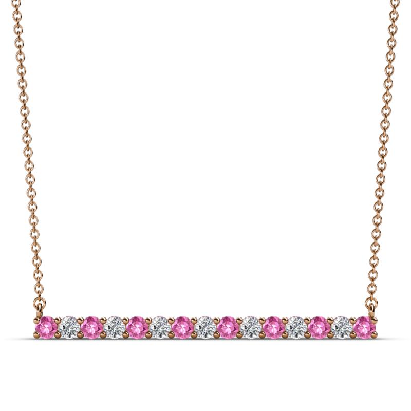 Noya 2.50 mm Round Pink Sapphire and Diamond Horizontal Bar Pendant Necklace 