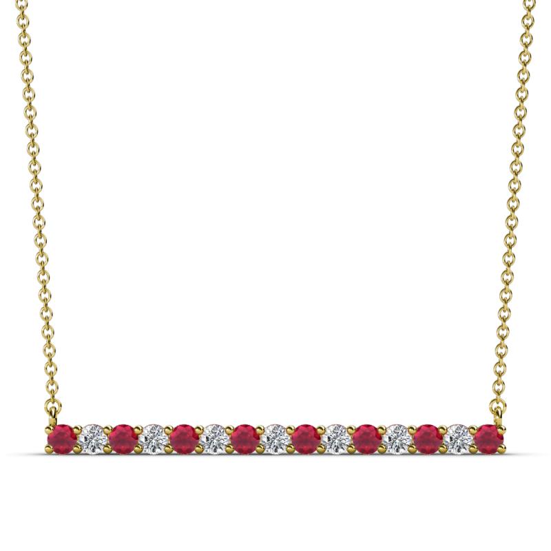 Noya 2.50 mm Round Ruby and Diamond Horizontal Bar Pendant Necklace 