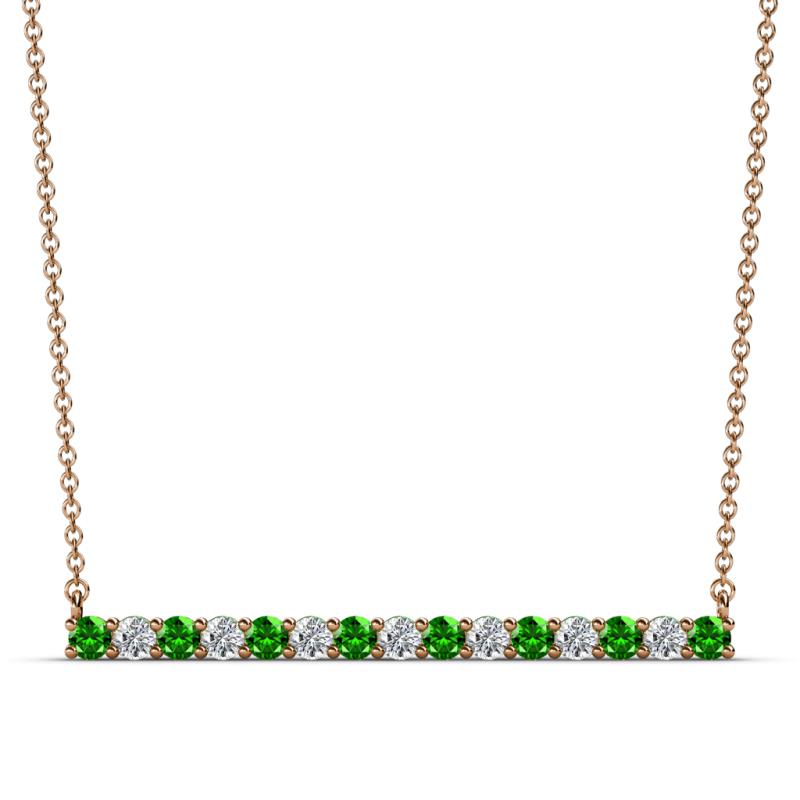 Noya 2.50 mm Round Green Garnet and Diamond Horizontal Bar Pendant Necklace 