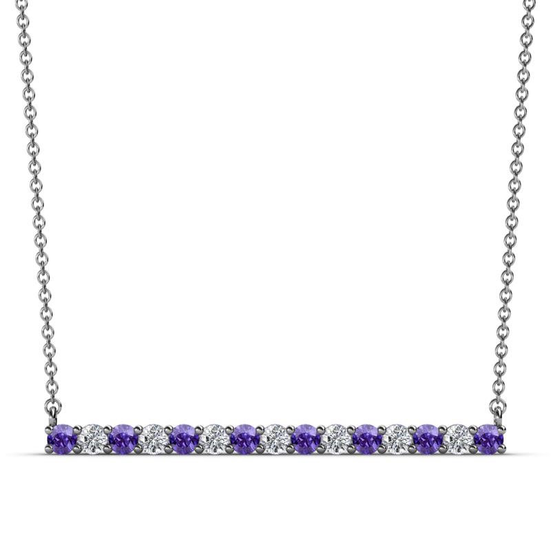 Noya 2.50 mm Round Iolite and Diamond Horizontal Bar Pendant Necklace 