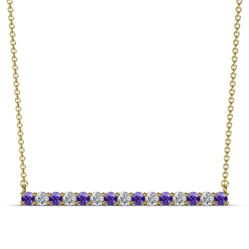 Noya 2.50 mm Round Iolite and Diamond Horizontal Bar Pendant Necklace 