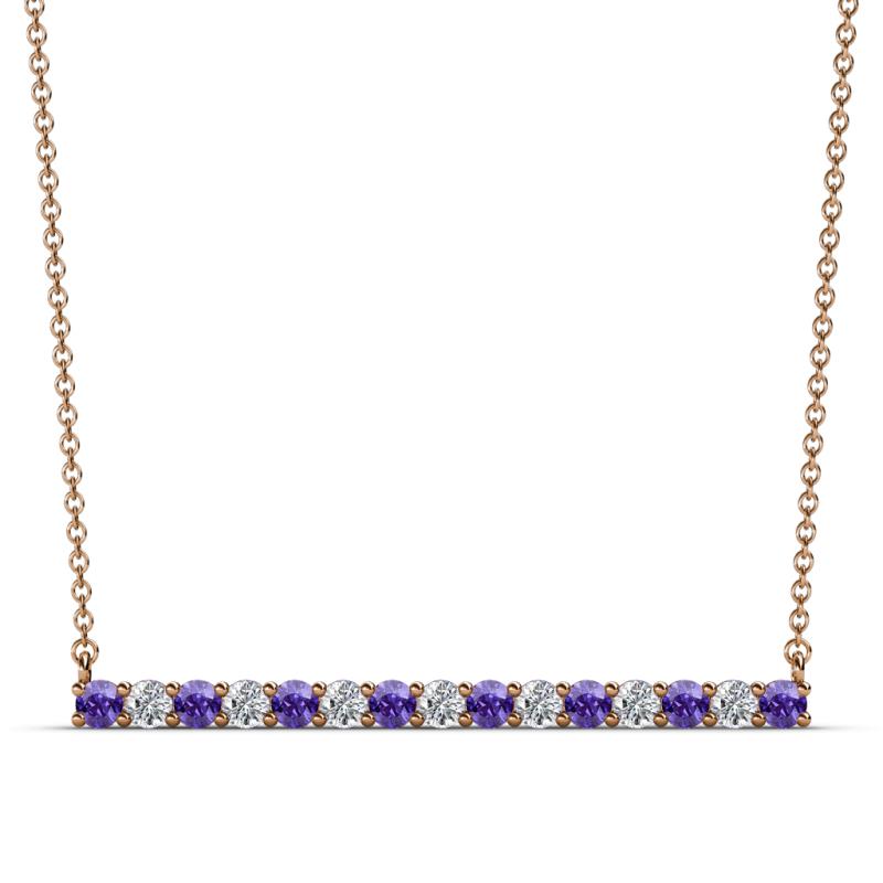 Noya 2.50 mm Round Iolite and Diamond Horizontal Bar Pendant Necklace 