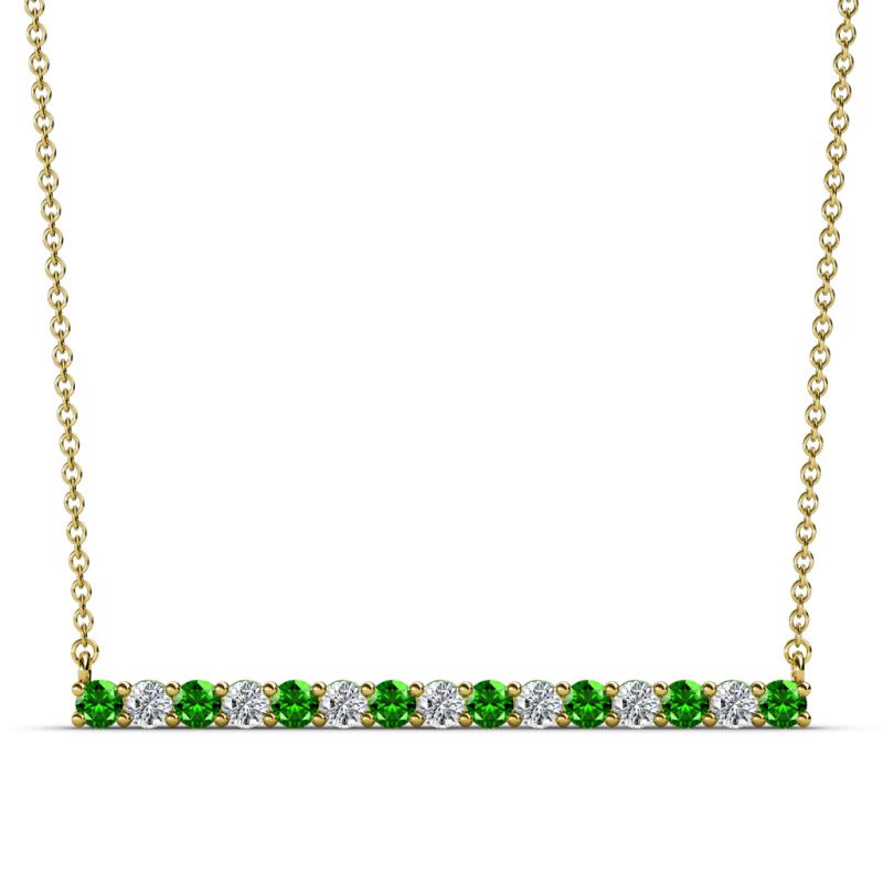 Noya 2.50 mm Round Green Garnet and Diamond Horizontal Bar Pendant Necklace 