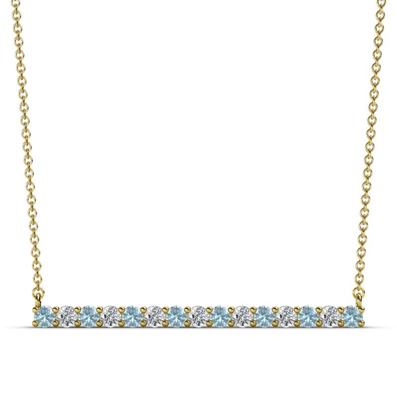 Noya 2.50 mm Round Aquamarine and Diamond Horizontal Bar Pendant Necklace 
