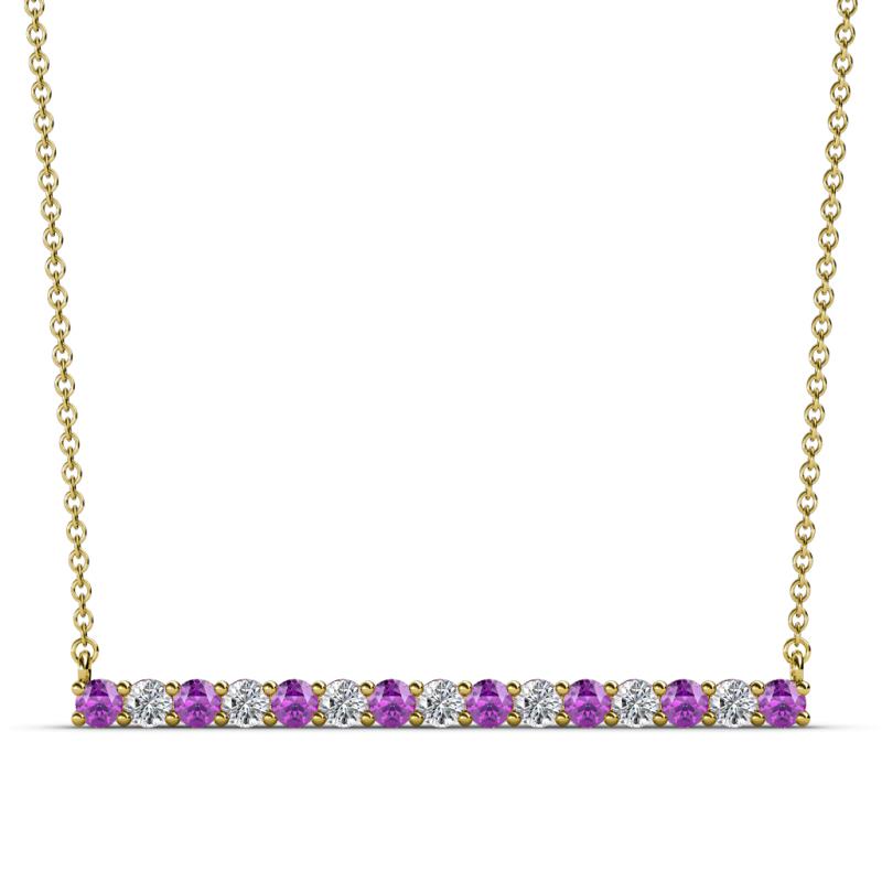 Noya 2.50 mm Round Amethyst and Diamond Horizontal Bar Pendant Necklace 