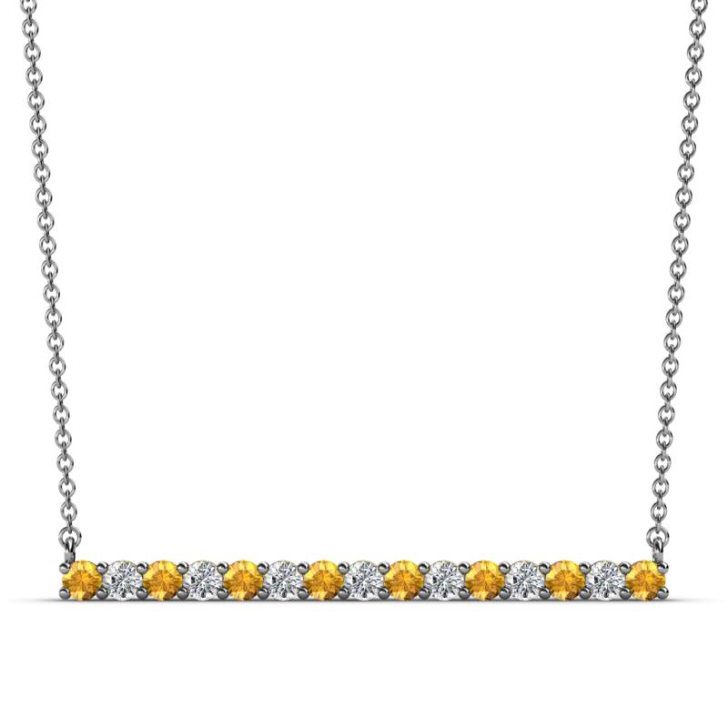 Noya 2.50 mm Round Citrine and Diamond Horizontal Bar Pendant Necklace 