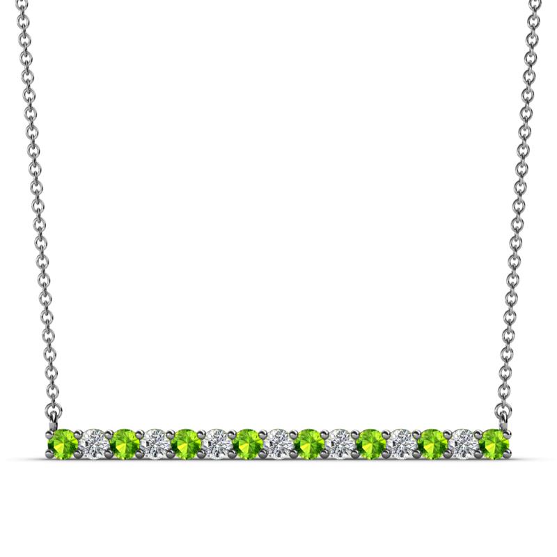 Noya 2.50 mm Round Peridot and Diamond Horizontal Bar Pendant Necklace 