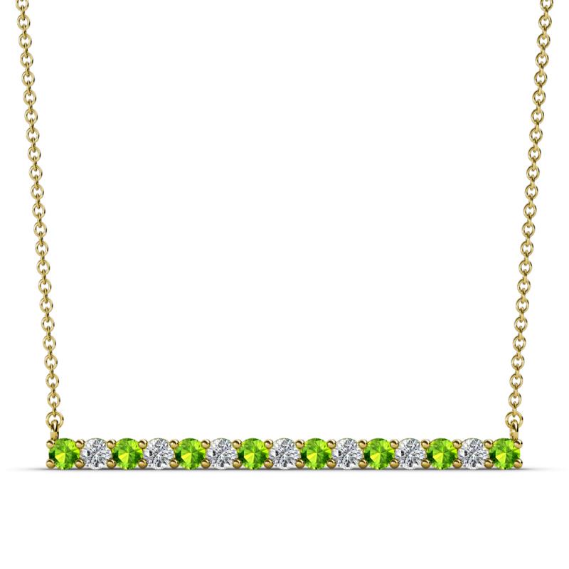 Noya 2.50 mm Round Peridot and Diamond Horizontal Bar Pendant Necklace 