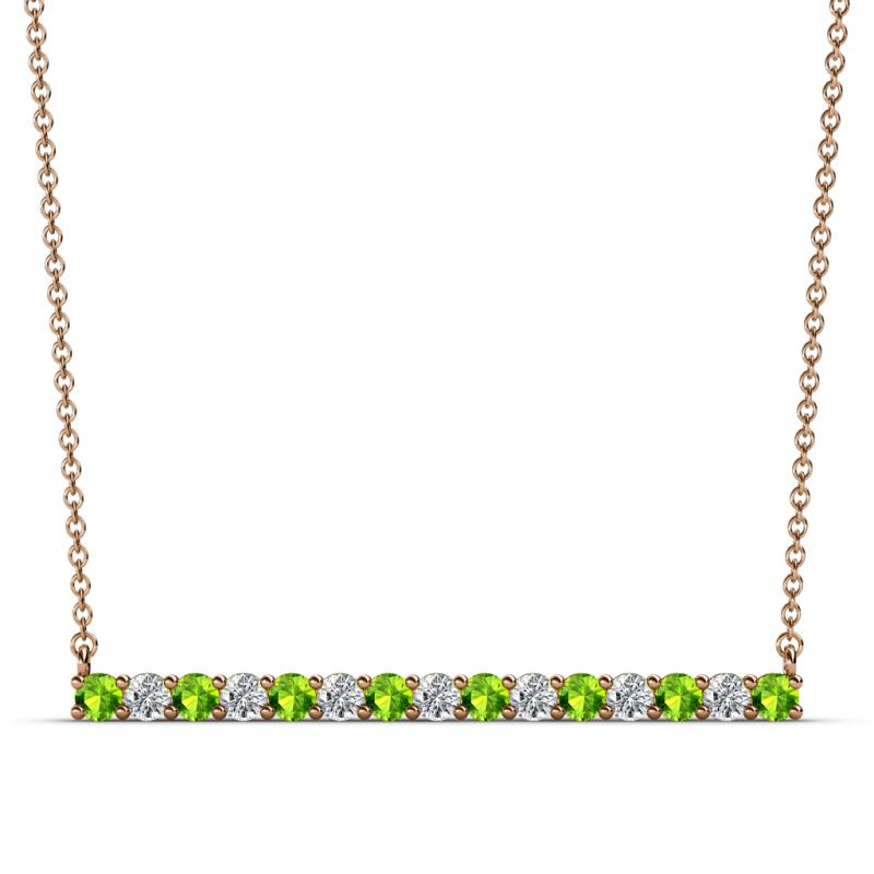 Noya 2.50 mm Round Peridot and Diamond Horizontal Bar Pendant Necklace 