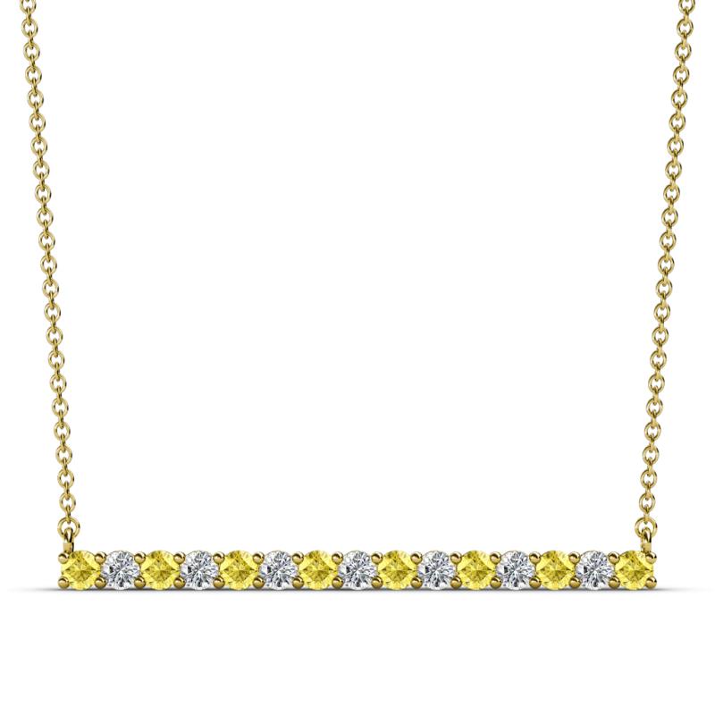 Noya 2.50 mm Round Yellow Sapphire and Diamond Horizontal Bar Pendant Necklace 