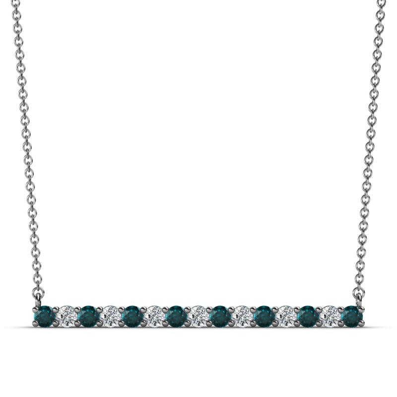 Noya 2.50 mm Round London Blue Topaz and Diamond Horizontal Bar Pendant Necklace 
