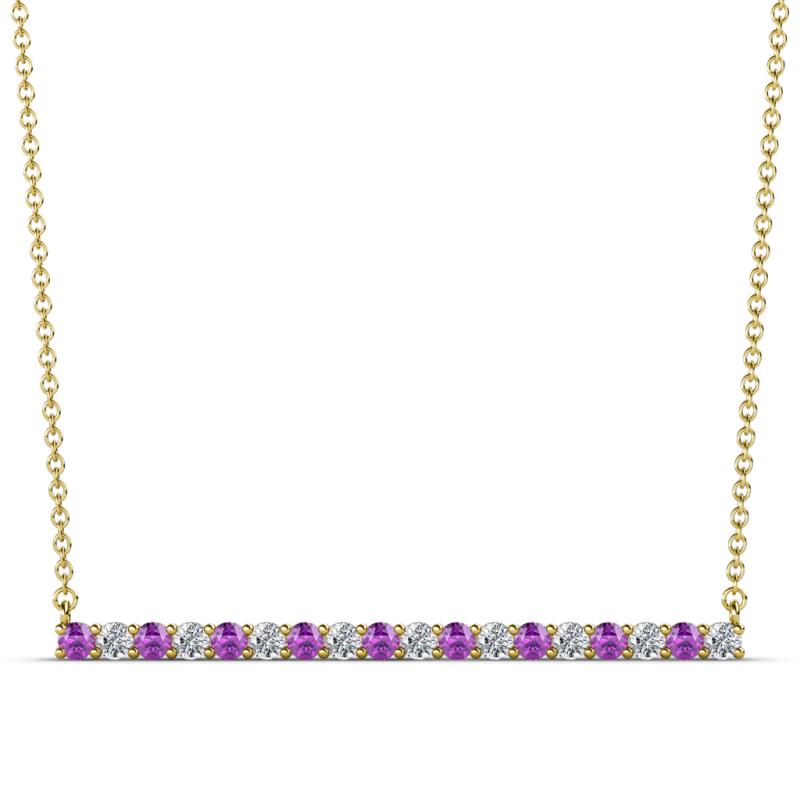 Noya 2.00 mm Round Amethyst and Lab Grown Diamond Horizontal Bar Pendant Necklace 
