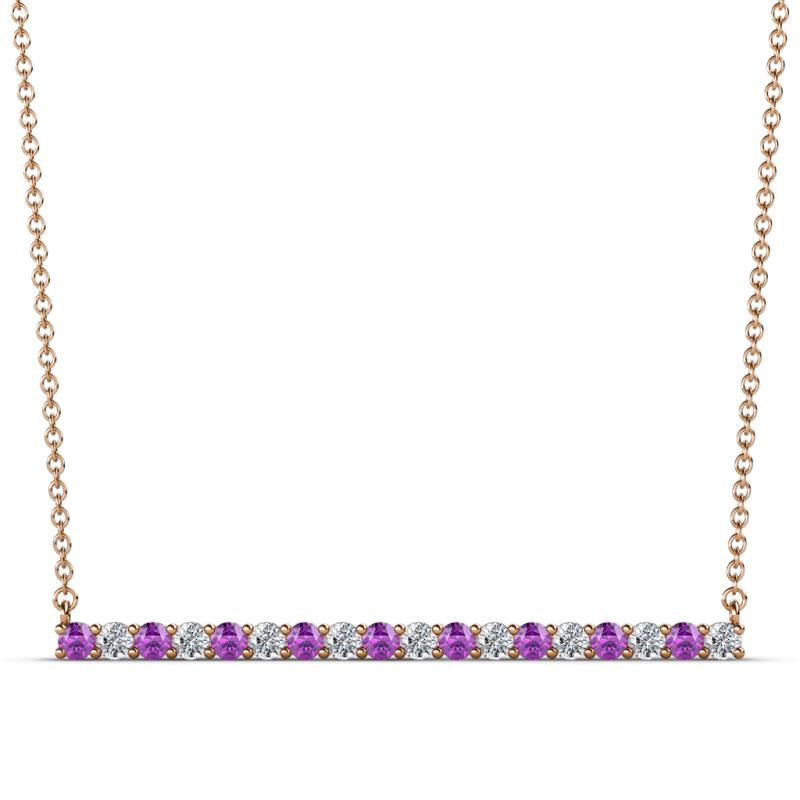 Noya 2.00 mm Round Amethyst and Lab Grown Diamond Horizontal Bar Pendant Necklace 
