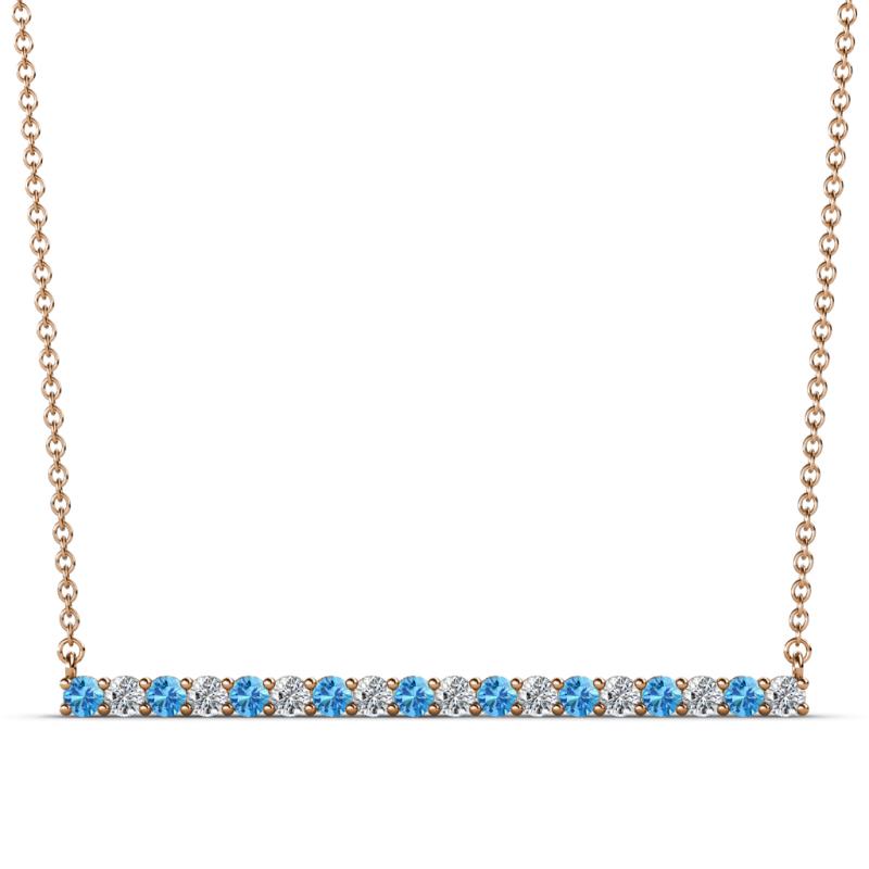Noya 2.00 mm Round Blue Topaz and Lab Grown Diamond Horizontal Bar Pendant Necklace 