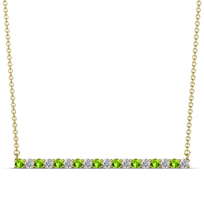 Noya 2.00 mm Round Peridot and Lab Grown Diamond Horizontal Bar Pendant Necklace 