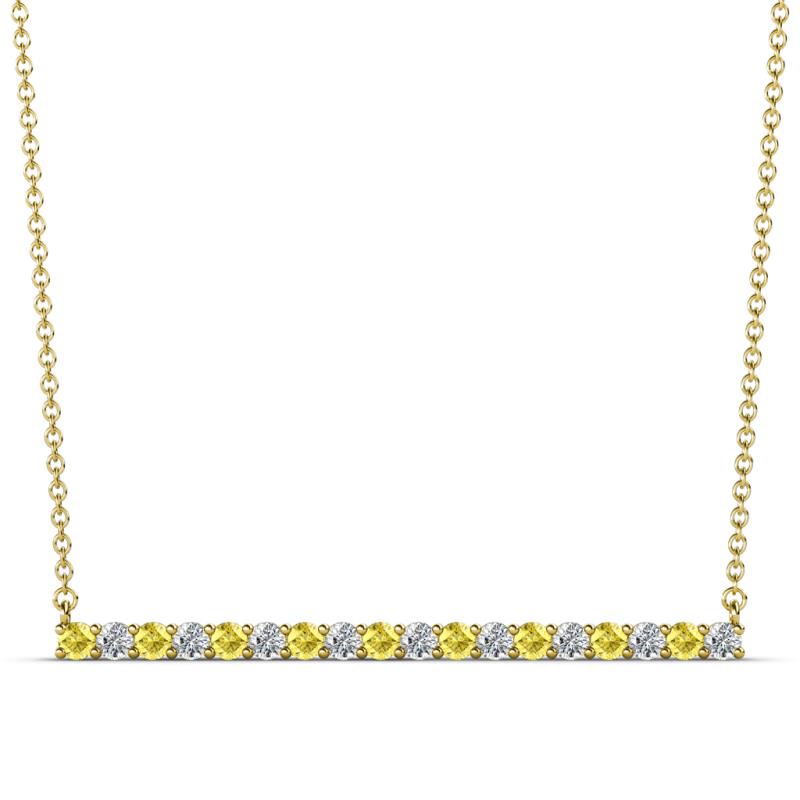 Noya 2.00 mm Round Yellow Sapphire and Lab Grown Diamond Horizontal Bar Pendant Necklace 