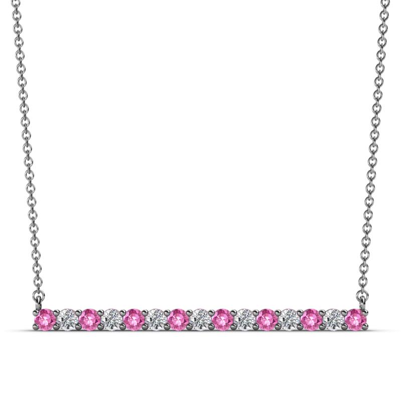 Noya 2.50 mm Round Pink Sapphire and Lab Grown Diamond Horizontal Bar Pendant Necklace 