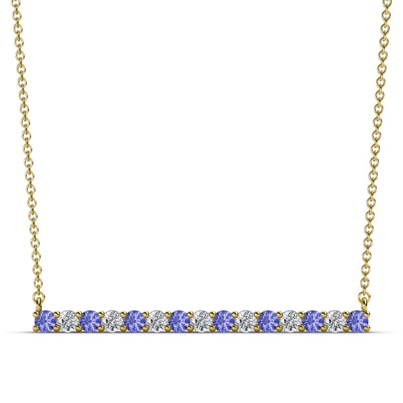 Noya 2.50 mm Round Tanzanite and Lab Grown Diamond Horizontal Bar Pendant Necklace 