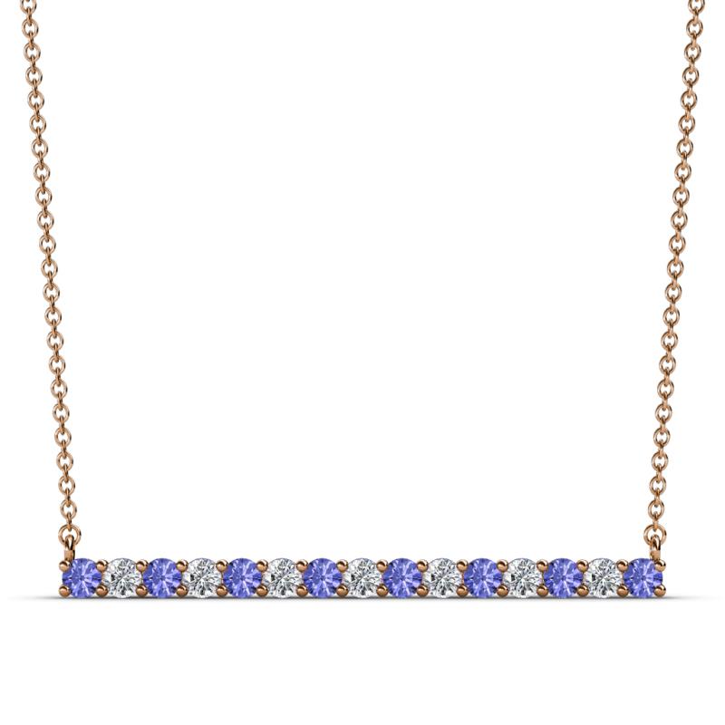 Noya 2.50 mm Round Tanzanite and Lab Grown Diamond Horizontal Bar Pendant Necklace 