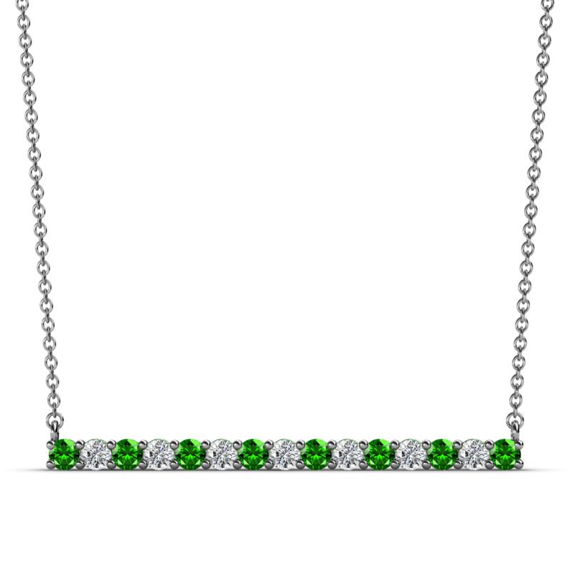 Noya 2.50 mm Round Green Garnet and Lab Grown Diamond Horizontal Bar Pendant Necklace 