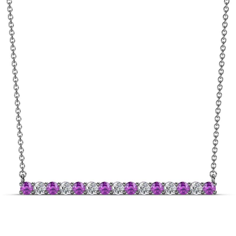 Noya 2.50 mm Round Amethyst and Lab Grown Diamond Horizontal Bar Pendant Necklace 