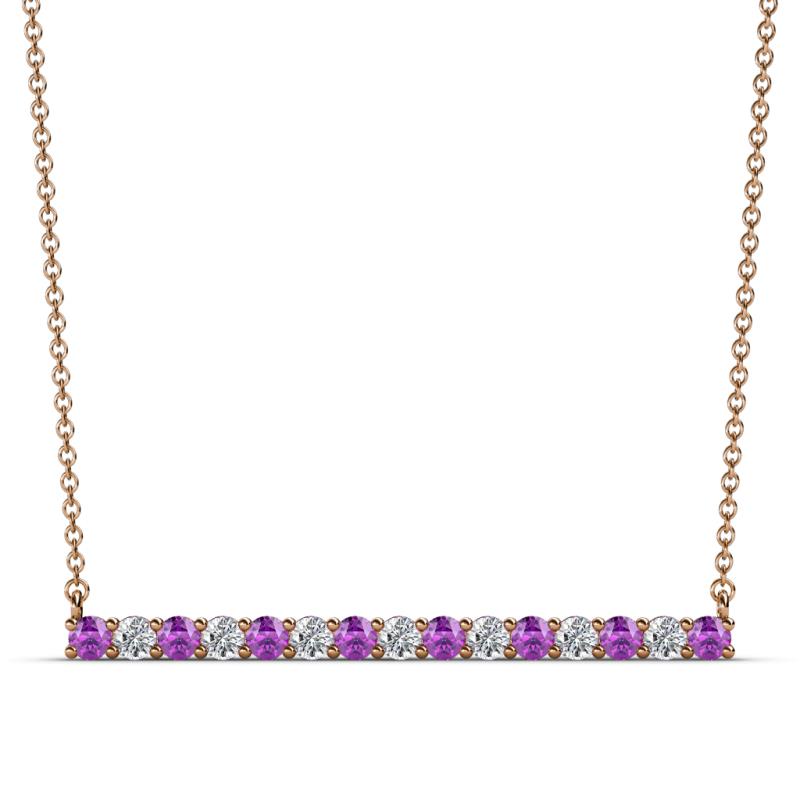 Noya 2.50 mm Round Amethyst and Lab Grown Diamond Horizontal Bar Pendant Necklace 