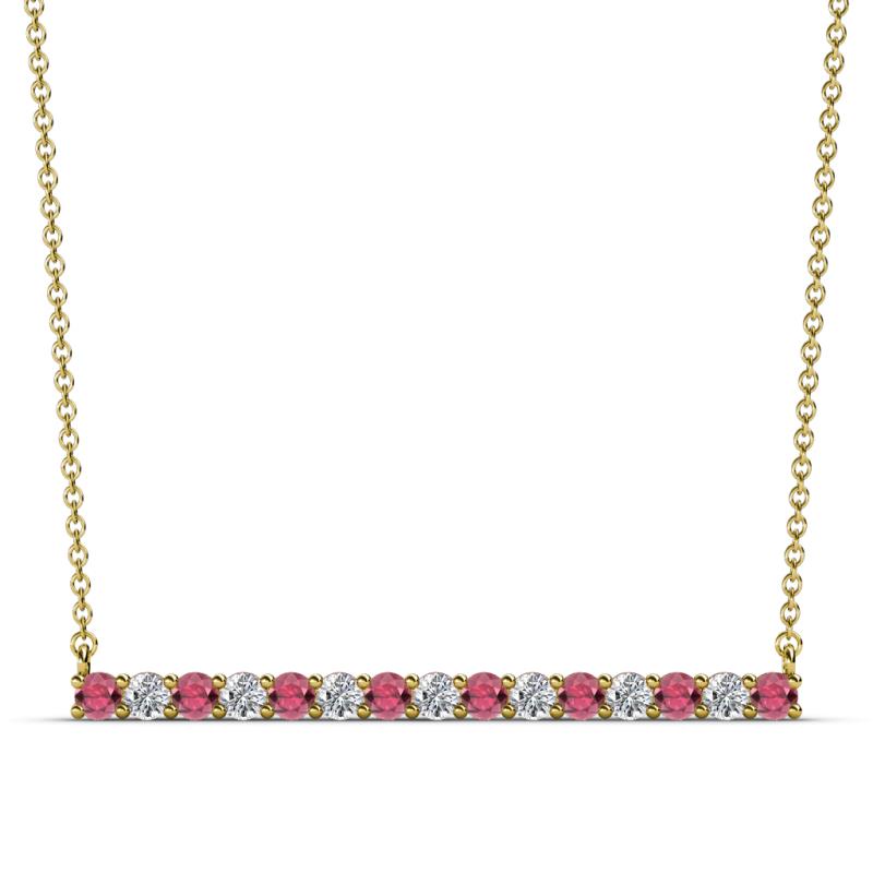 Noya 2.50 mm Round Rhodolite Garnet and Lab Grown Diamond Horizontal Bar Pendant Necklace 