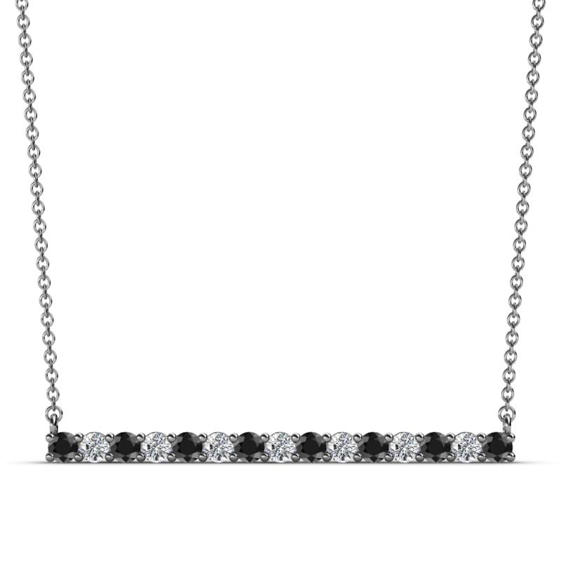 Noya 2.50 mm Round Black Diamond and White Lab Grown Diamond Horizontal Bar Pendant Necklace 