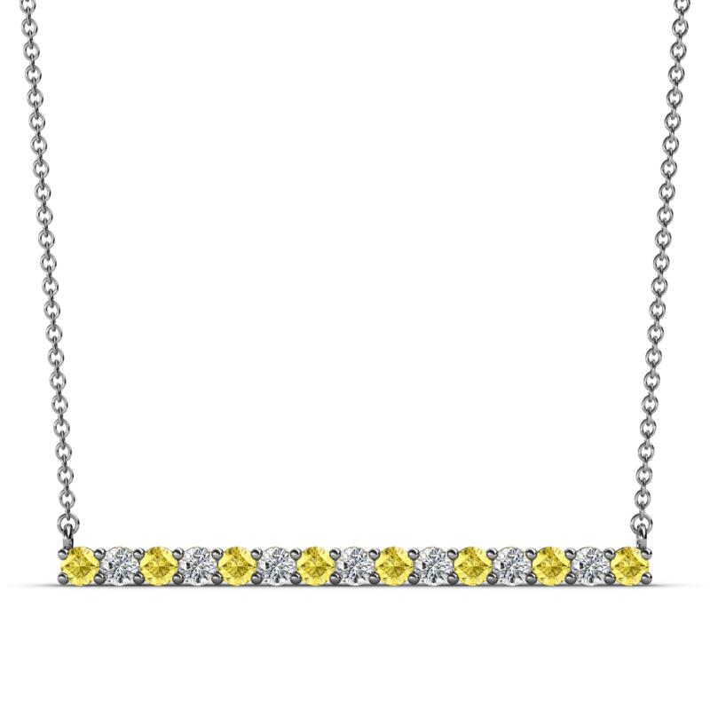 Noya 2.50 mm Round Yellow Sapphire and Lab Grown Diamond Horizontal Bar Pendant Necklace 
