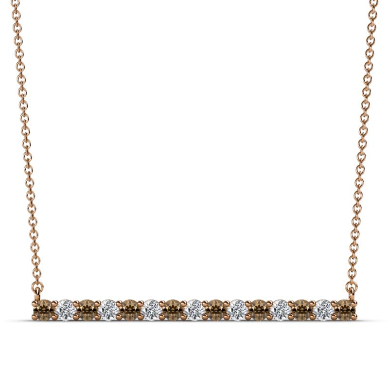 Noya 2.50 mm Round Smoky Quartz and Lab Grown Diamond Horizontal Bar Pendant Necklace 