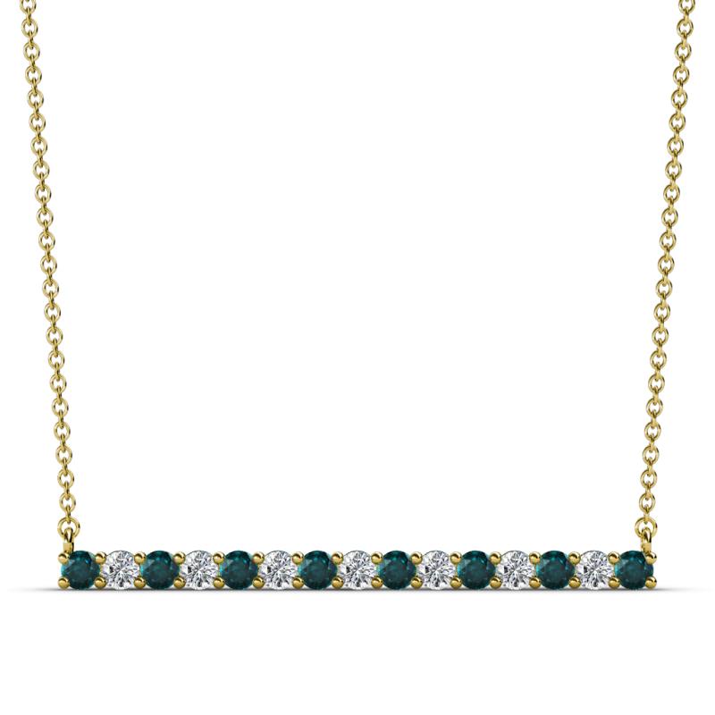 Noya 2.50 mm Round London Blue Topaz and Lab Grown Diamond Horizontal Bar Pendant Necklace 
