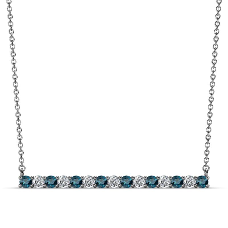 Noya 2.50 mm Round Blue Diamond and White Lab Grown Diamond Horizontal Bar Pendant Necklace 