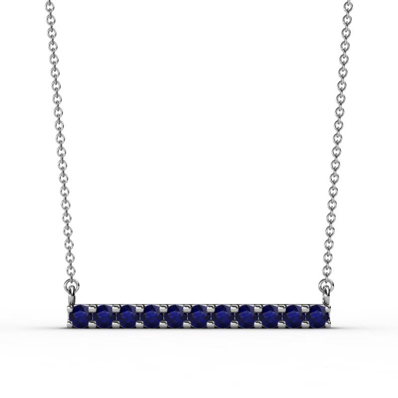 Noela 2.70 mm Round Blue Sapphire Horizontal Bar Pendant Necklace 