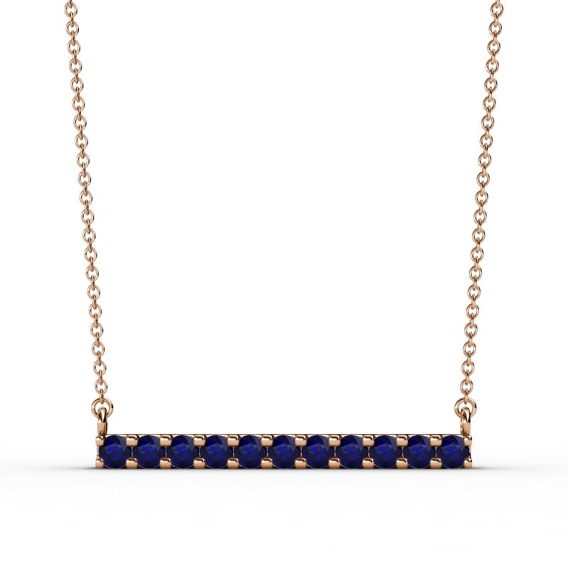 Noela 2.70 mm Round Blue Sapphire Horizontal Bar Pendant Necklace 