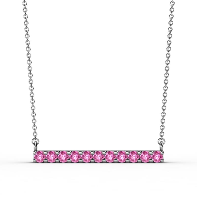Noela 2.70 mm Round Pink Sapphire Horizontal Bar Pendant Necklace 